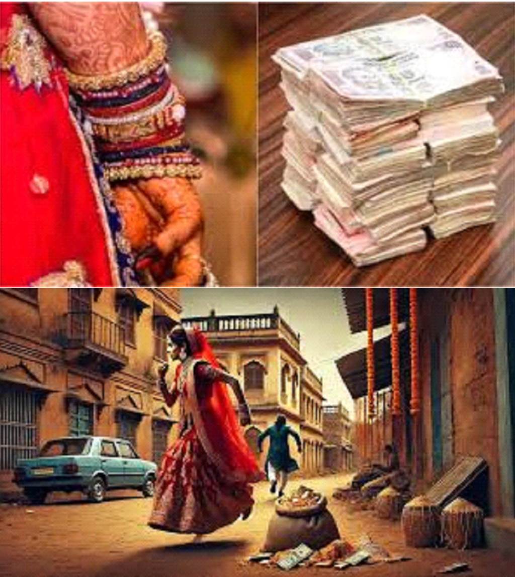 Before the wedding night the bride stunned the groom and fled with cash from the safe